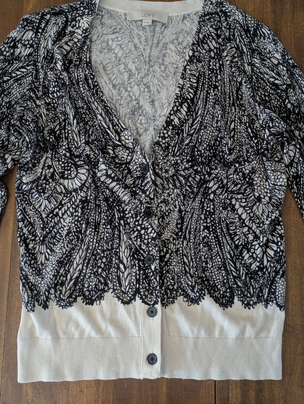 Loft Black And White 3/4 Sleeve Cardigan